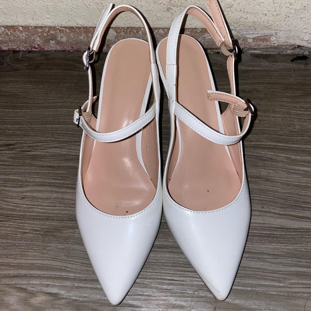 White Pointed Kitten Heels
